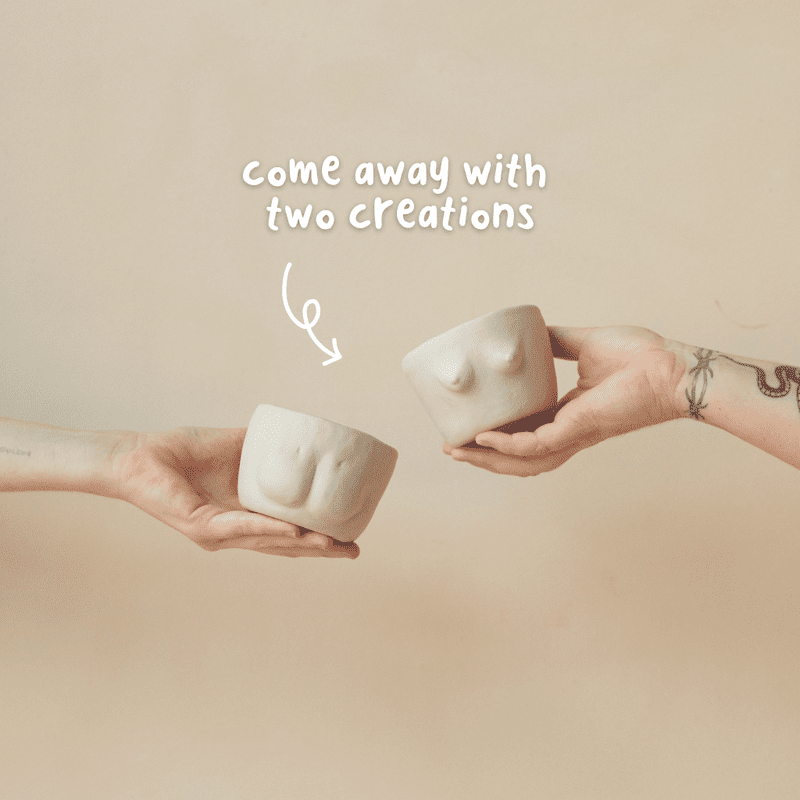 Guests making cheeky handmade mugs during the Crockd Booty Mugs and Margies pottery class.